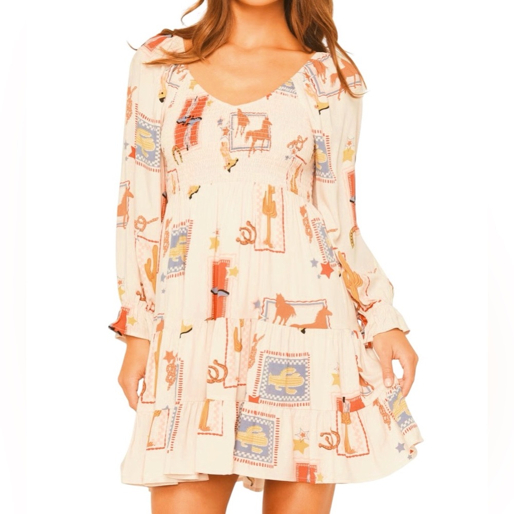 New blue b Pale Pink Western Themed Cowboy Boot Horse Sweetheart Mini Dress S - Picture 3 of 4